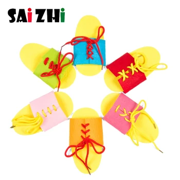 

Saizhi Diy Lace-up Slippers Non Woven Felt Craft School Study Tools Learn To Tie Shoes Puzzle Game Materials Kindergarten Toys
