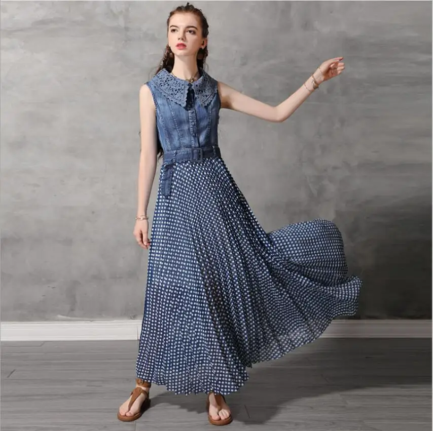 polka dot denim dress