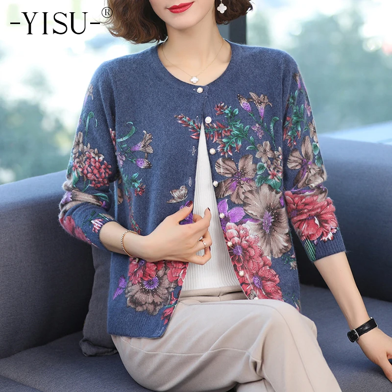 YISU Fashion Sweater cardigan women 2021 Spring Autumn New Printed
