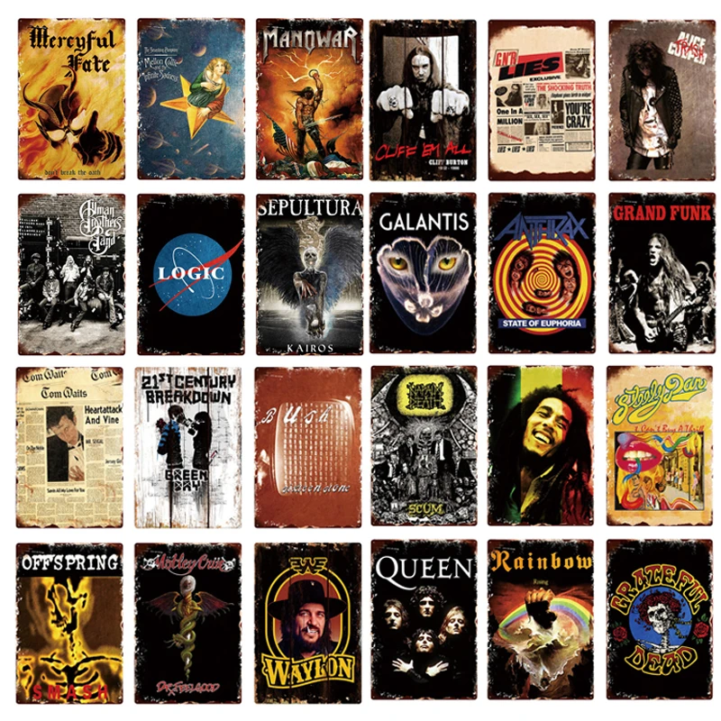 

Famous Rock Band Singer Posters Metal Tin Signs Wall Decor For Bar Cafe Vintage Metal Decorative Plate Plaque Pin Up Art Signs