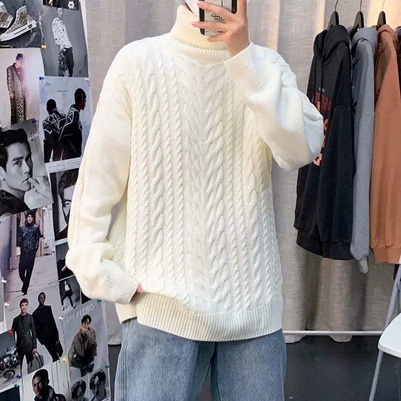 

Winter Turtleneck Sweater Men's Warmth Fashion Retro Casual Knitted Pullover Men Loose Korean Knitting Sweaters Mens Clothes