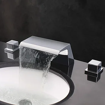 

Benefit Margin Full Copper Three-piece Waterfall Noodles Effluent Bathtub Faucet 3 Paper Set Separation Type Basin Faucet