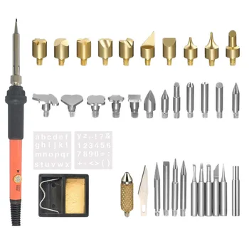 

37Pc Diy Manual Adjustable Temperature Iron Brush Carving Iron Carving Carving Tools With Toolkit(Us Plug)