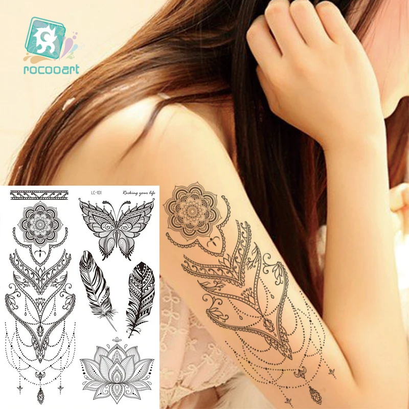 Tatuagem temporária ninja para mulheres e homens, tatuagem falsa geométrica  de mandala, desenho corporal, arte lavável, para desenho corporal -  AliExpress