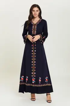 

Women Ethnic embroidery Floral V-neck Maxi dress Ramadan Robe muslim abaya dress dubai turkey kaftan abaya dress vestidos largos