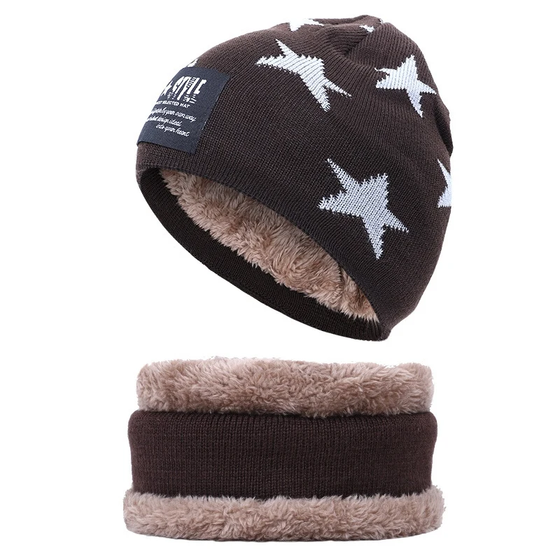 

2Pcs/set Winter Beanie Hat Scarf Set High Quality Thick Plush Velvet Lined Warm Knit Hat Outdoor Running Cycling Ski Sports Cap