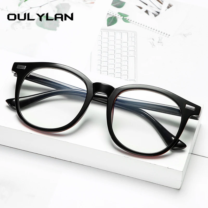 

Oulylan Anti Blue Light Glasses Men Vintage Computer Eyeglasses Women Clear Round Optical Frames Gaming Eyewear
