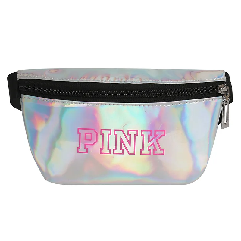 

New Holographic PINK Fanny Pack laser belt bag Reflective waist bag Pu purse Chest Phone Pouch Travel Silver Waist Packs Leg Bag
