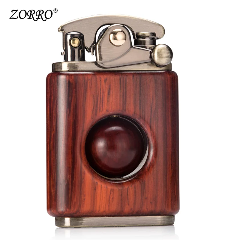 Zorro Lighter Rocker Retro Creative Shipping Pearl Sandalwood Grinding Wheel Personality Kerosene Lighter