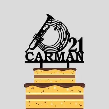 

Personalized Music Cake Topper Custom Name Age Trumpet Music Instrument Cake Topper For Band Birthday Party Cake Topper YC229