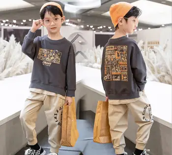 

Baby boy clothes cotton two-piece fashion cartoon alphabet printing casual sports round neck long sleeve T-shirt sweater suit