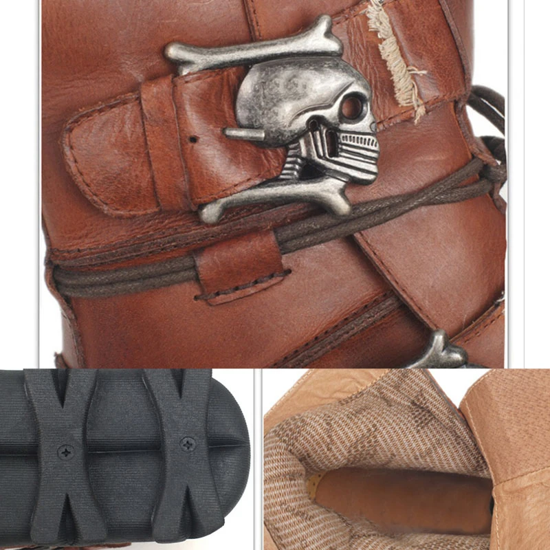 Мужские Винтажные ботильоны из натуральной кожи с черепом|Мотоциклетные