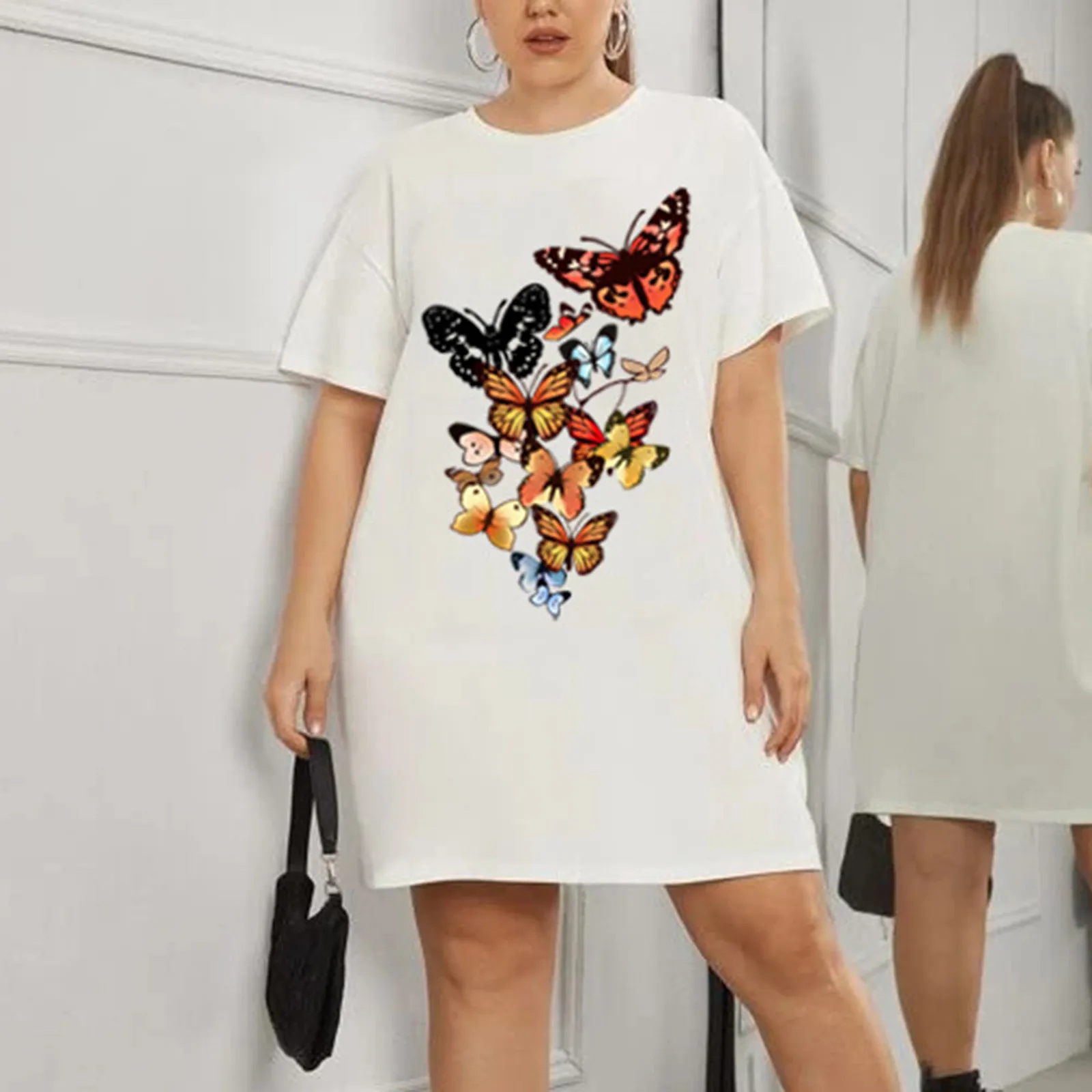 Pattern Plus Size Clothing Women Summer Over Size Fashion Casual Print O-neck Short Sleeve T Shirt Dress Creative Майка Женская 1