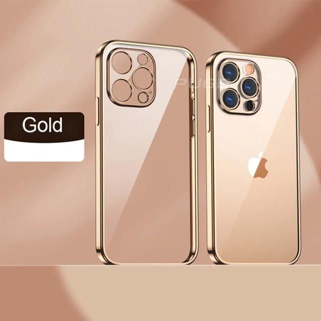 Luxury Plating soft Silicone Case for iphone 11 12 13 Pro Max mini XR X XS Shockproof Transparent Cover with Full Camera Protect Gold