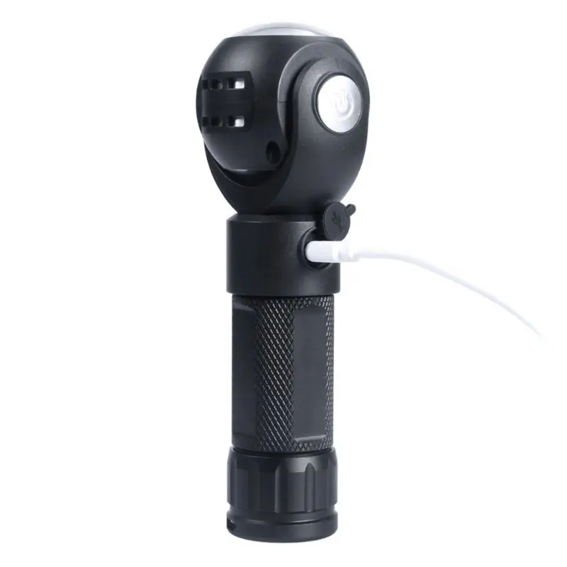 1 1 Set Handheld Flashlight USB Rechargeable LED Light 360 Degrees Rotation Head Portable Outdoor Sports Hiking Camping T6+COB