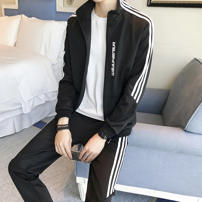 

2018 Spring Men's Korean-style Slim Fit Hoodie Trousers Two-Piece Set Fashion Brand Set Men's Sports Leisure Suit