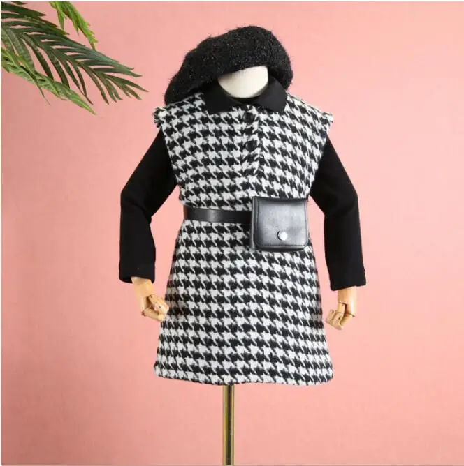 Girls Winter Sets Baby Girls Two Pcs Sets Cotton T shirt With Plaid Sleeveless Dress Bags Children Clothes Baby Clothing