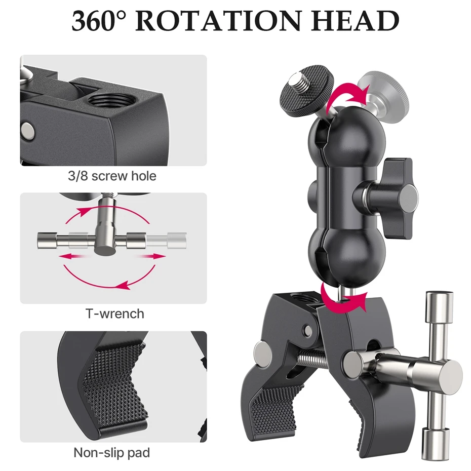 Ulanzi UURig Adjustable Super Clamp With 1/4 And 3/8 Thread For 12mm-55mm Rods Camera Accessories Light Umbrellas Hhooks Shelves