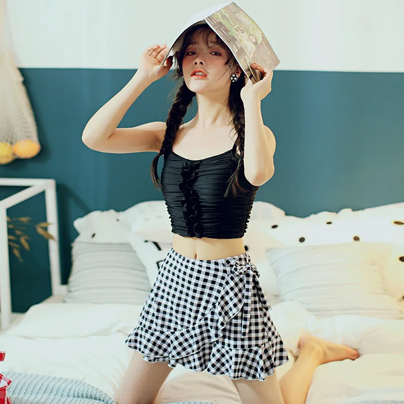 

New Style Two-Piece Set Two-piece Swimsuits Women's Graceful Bikini Small Bust Gathering Skirt Conservative Boxer Hot Springs Ba