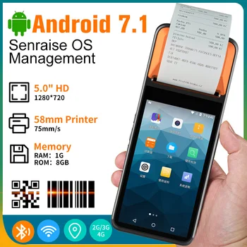 Impresora térmica de recibos de 58mm, Terminal Pos de mano, Android 7,1, NFC, 4G, Wifi, Bluetooth, máquina de impresión de código de barras