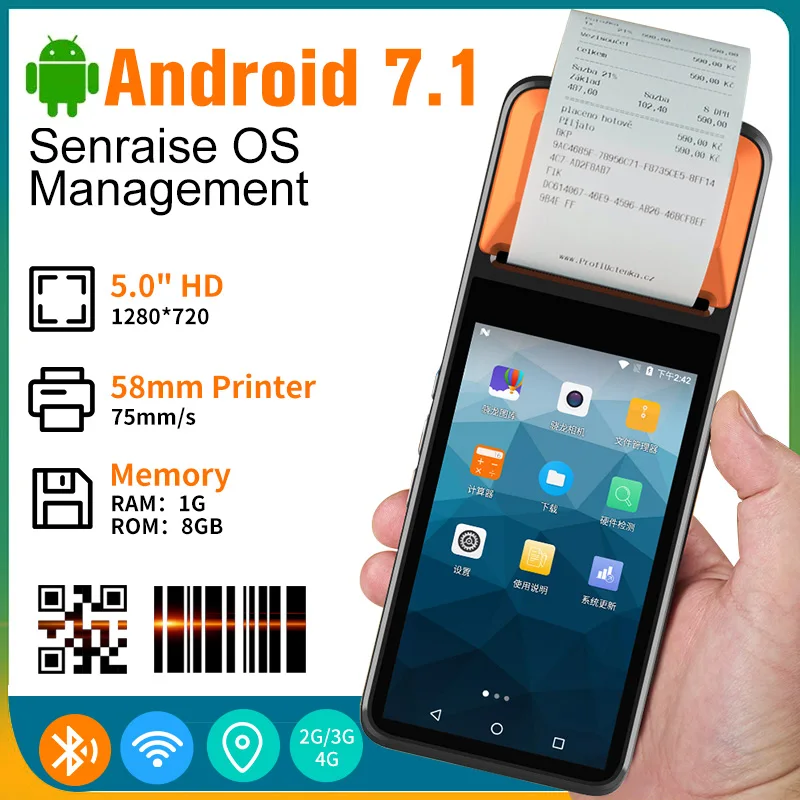 Ручной Pos-терминал 58 мм термопринтер для чеков Android 7 1 NFC 4G Wi-Fi Bluetooth | Компьютеры и