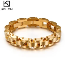 KALEN 22 см браслет для велосипедной цепи из нержавеющей стали для мужчин золото/серебро/черный 14 мм ширина тяжелый массивный связывающий браслет байкерские ювелирные изделия