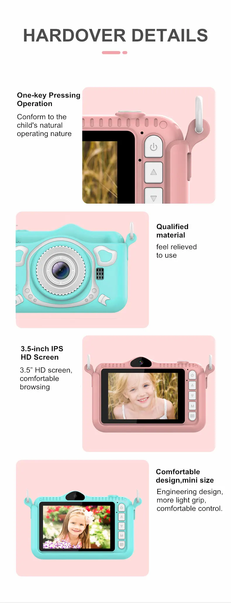 Children's Digital Camera 3.5 inch HD Screen Front And Rear Dual Camera Kids Photo Video Toy Camera Birthday Gift For Boys Girls