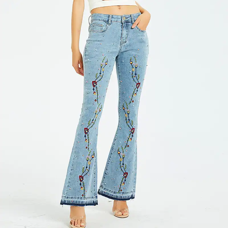 jeans with pearls at the bottom