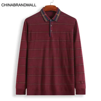 

Autumn Men Plus Fat Plus Size Lapel Long Sleeve T Shirt Male Middle Age Fat Man Business Leisure Knitting Long Sleeve