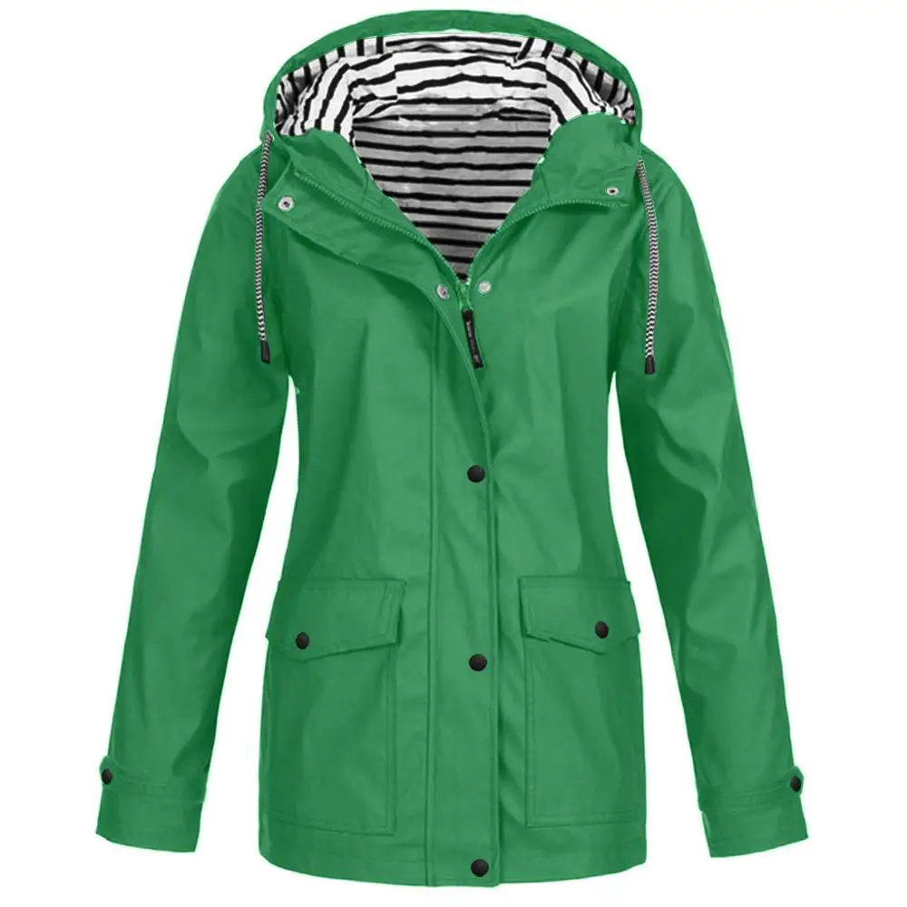 Женские куртки, зимнее пальто, куртка, женская однотонная дождевик, для улицы, плюс Водонепроницаемый плащ с капюшоном, ветровка, легкая - Цвет: Зеленый