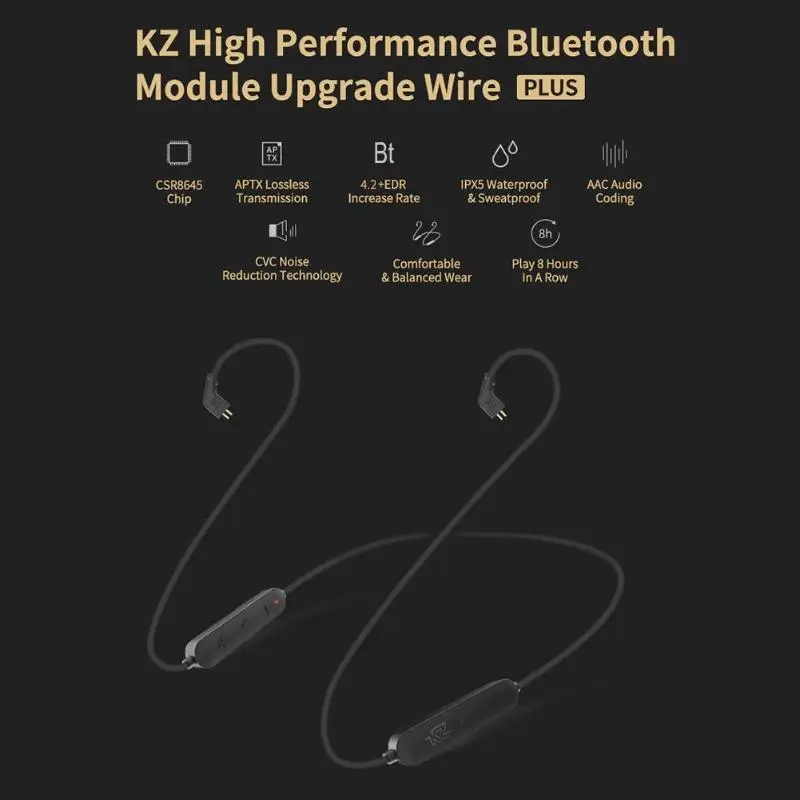KZ ZS10 AS10 беспроводной Aptx Bluetooth кабель KZ обновление провод модуля с 2PIN/MMCX разъем для KZ ZS10 Pro/ZS6/ZS5/ZS4/ZST/ZSX