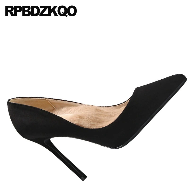 ultra scarpin high heels pointed toe big size office shoes women super 8cm stiletto pumps 10 42 black fur extreme casual work