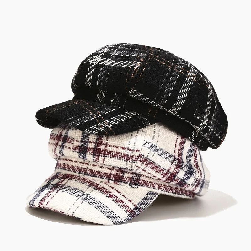 

LVYI059 New winter women thick warm cotton octagonal hat Striped plaid Artist beret caps gorros LVYI059