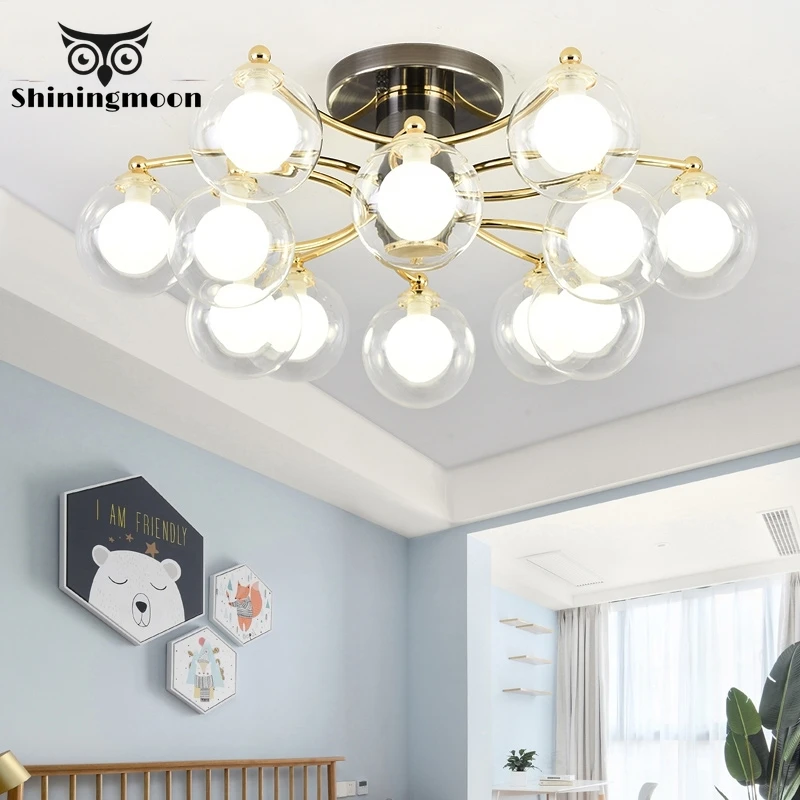 

Nordic Minimalist Crystal Led Ceiling Lamp Glass Lampshade Living Room 24K Gold Ceiling Light Modern Bedroom Lighting Fixtures