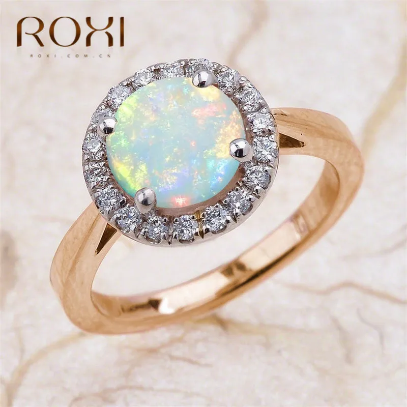 ROXI Белый огненный опал кольца AAAAA мини проложить круглые кольца с цирконием для Для женщин Роскошные свадебные для годовщины помолвки кольца подарок для девочки - Цвет основного камня: HBY-4