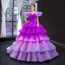 Фиолетовое роскошное бальное платье, пышное, с оборками, длинное, официальное, элегантное, вечернее платье, длинные, вечерние платья RS62