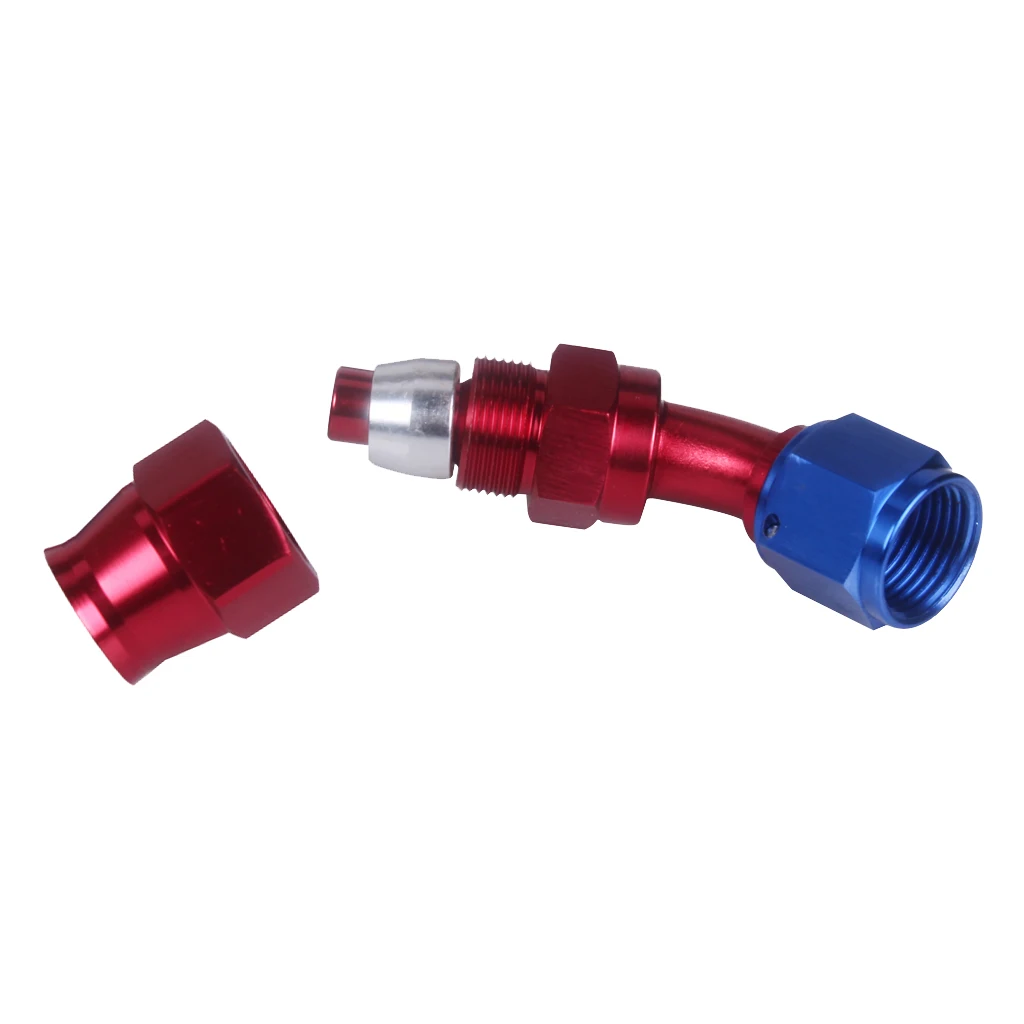 AN 8 45 Degree Swivel Oil Fuel Hose End Fitting Adapter Aluminum red/blue anodized