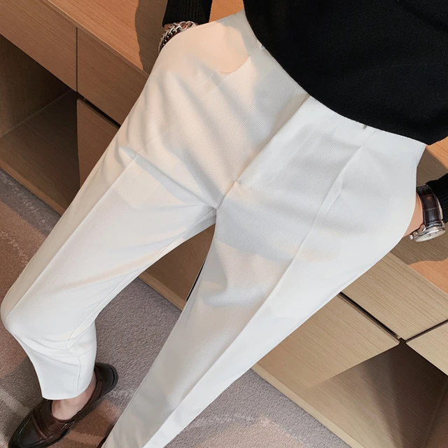 Men's High Waist Gurkha Pants Formal Slim Fit Dress Pants Casual Naples  Trousers 