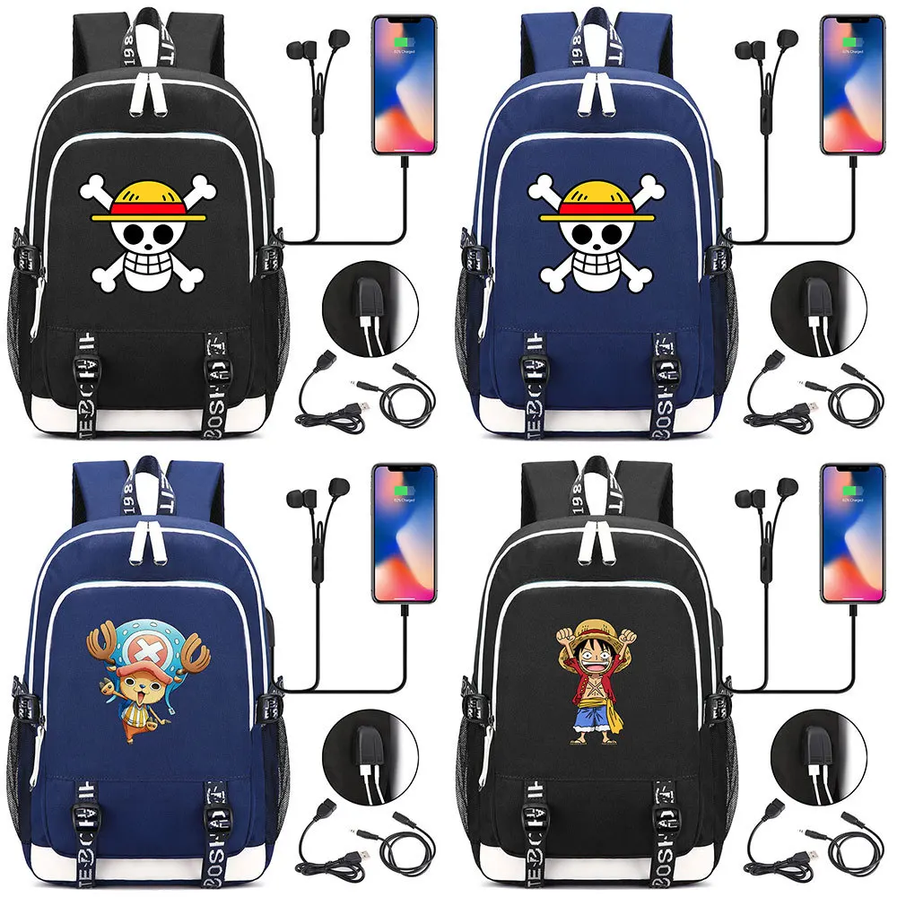 

One Piece Backpack USB Charing Cartoon Fashion Casual Luffy Backpack for Teens Men Women's Student School Bags Travel Bag