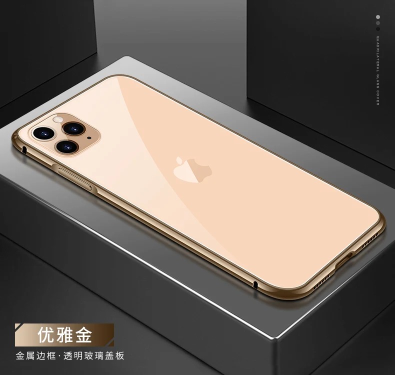 Прозрачный чехол для телефона из закаленного стекла для iPhone 11Pro/11Pro Max, металлический бампер для iPhone 11, чехол+ Защитная пленка для экрана