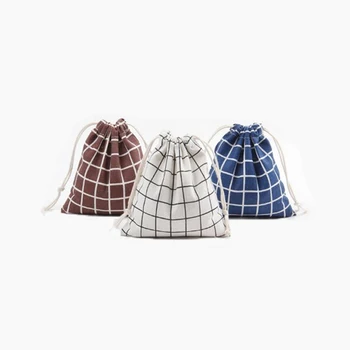 激安 3 ピース/セットポータブル巾着格子縞の収納バッグ旅行服化粧品ハンドバッグキャンディーギフト組織ポーチ家庭用ストレージ