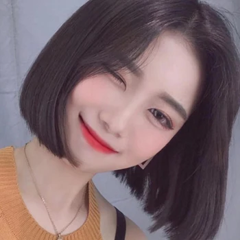 

synthetic Short wig short bob straight wig Korea shoulders buckle clavicle natural fluffy tide natural color dark brown