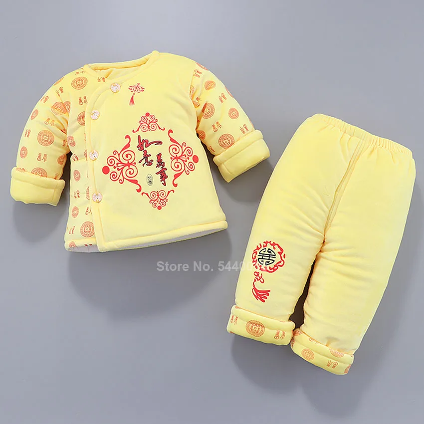 Chinese New Year Newborn Baby Tang Suit Lucky Hanfu Traditional Clothes Set Winter Warm Infant Boy Girl Thick Coat Birthday Gift