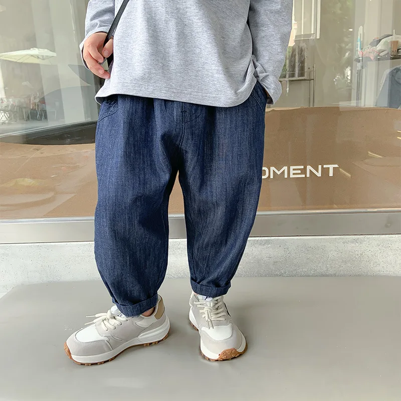Autumn boys dark color soft loose jeans kids all-match casual denim pants