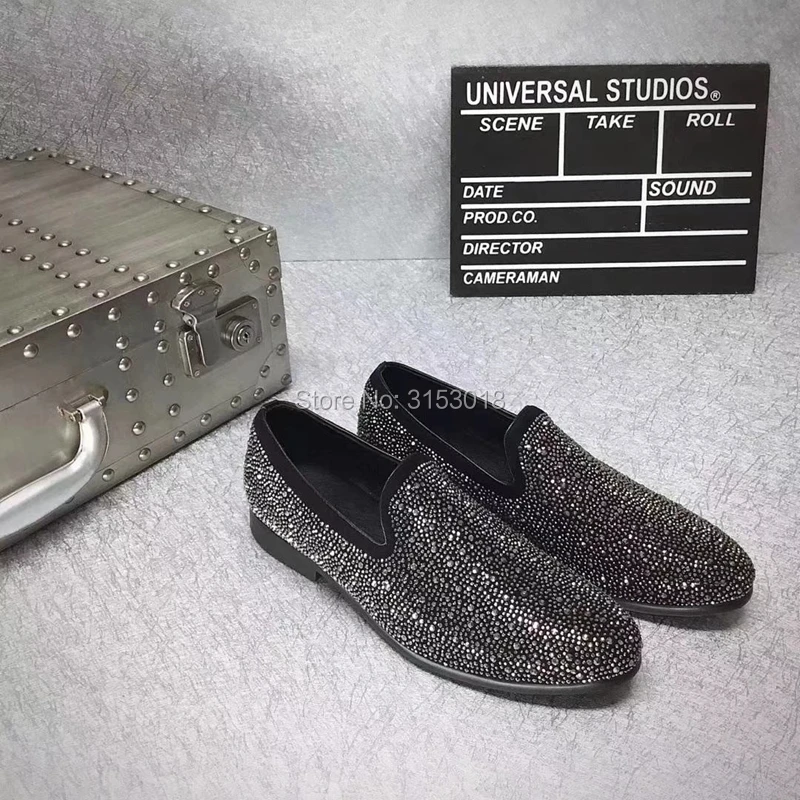 

Dress Shoes Men Rhinestone Pointed Toe Party Flats Luxury Crystal Decorated Male Shoes
