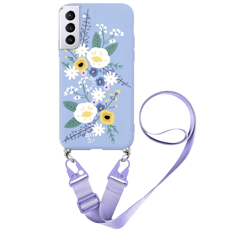 silicone case samsung For Samsung Galaxy S22 Plus Ultra 5G Flower Lanyard Necklace Chain Cord Cases For Samsung Galaxy S22 Plus Strap Rope Fundas Bags samsung cute phone cover