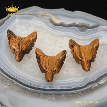 

2pcs/lot Wolf Head Pendants for Necklace,Drilled Carved Wolf Head,Natural Stones Carving Tiger Eye Animal Charms Wholesale