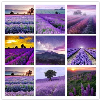 

Diy 5D Diamond Painting Lavender Landscape Embroidery Full Circle Square Acrylic Rhinestone Home Decoration Mosaic Cross Stitch