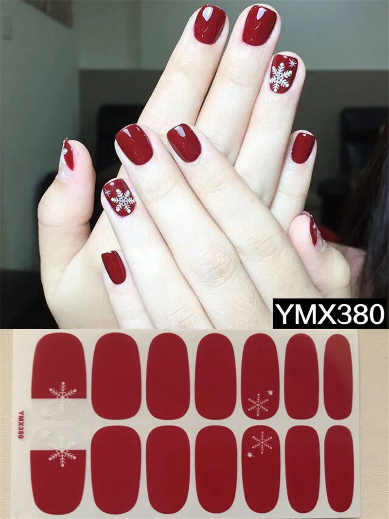 14tips/лист полное покрытие для ногтей наклейки-лак полоски однотонный нейл-арта украшения леопардовый дизайн блеск порошок маникюрный наконечник - Цвет: YMX380