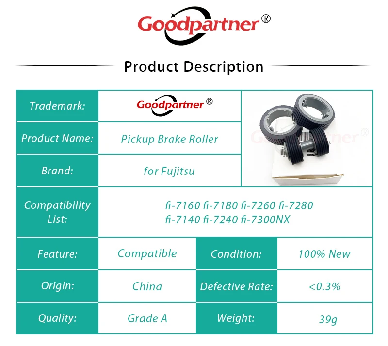 Captador Rolo de Freio para Fujitsu Fi7160 Fi-7180 Fi-7260 Fi-7280 Fi-7300nx Fi-7140 Fi-7240 5x Pa036700001 Pa03670-0002 - Imagem 4